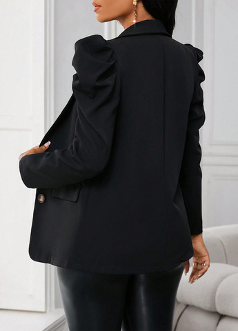 Черный женский жакет SHEIN однотонный - демисезонный