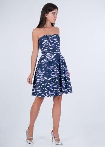 Темно-синее кэжуал платье бандо, клеш H&M с абстрактным узором