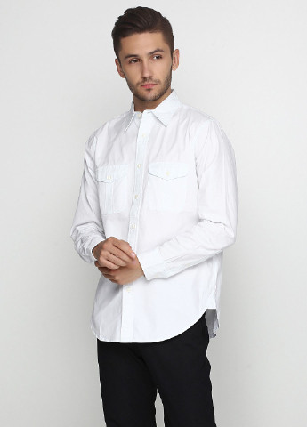 Белая кэжуал рубашка однотонная Abercrombie & Fitch с длинным рукавом