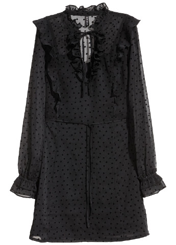 Черное кэжуал платье а-силуэт H&M сердечки