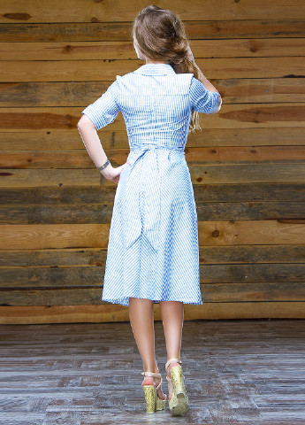 Голубое кэжуал платье Lady Style в полоску