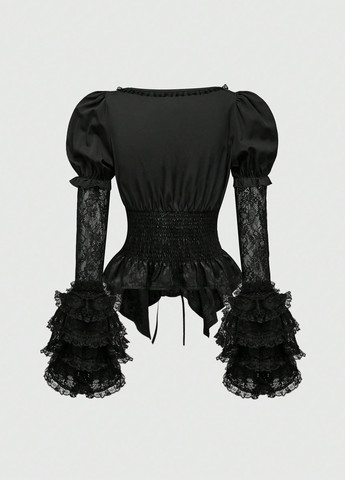 Чёрная блуза с баской SHEIN