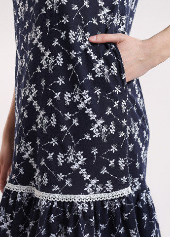 Темно-синее кэжуал платье а-силуэт BBL с цветочным принтом