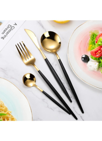 Набір столових приладів 5948 4 золотисті предмети з чорним Power (254454557)