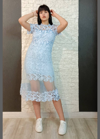 Голубое кэжуал платье New Fashion однотонное
