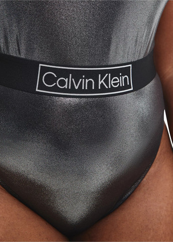 Серебряный летний купальник слитный Calvin Klein