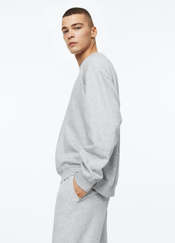 Свитшот H&M - Свободный крой меланж серый кэжуал хлопок, трикотаж - (262738451)