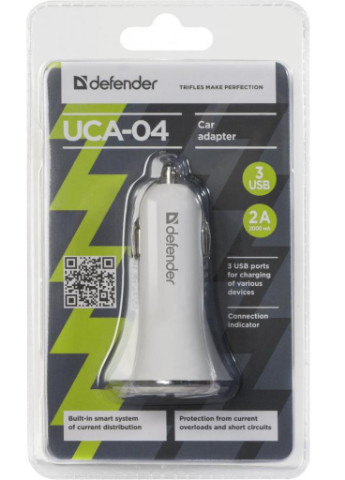 Зарядний пристрій UCA-04 авто, 3 порти USB, 5V / 6A (83566) Defender (216637246)