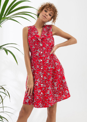 Червона повсякденний сукня халат літня коротка з квітковим принтом а-силует German Volf з квітковим принтом