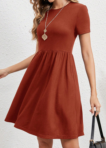 Терракотовое кэжуал платье клеш, а-силуэт SHEIN однотонное