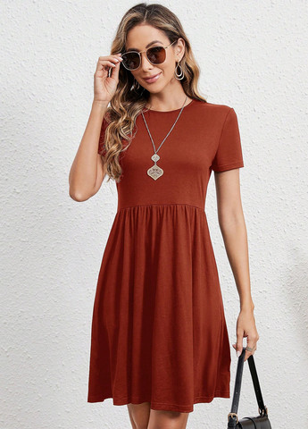 Терракотовое кэжуал платье клеш, а-силуэт SHEIN однотонное