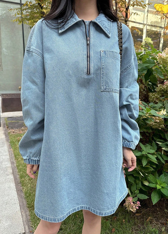 Світло-синя джинсова, кежуал сукня а-силует SHEIN однотонна