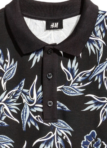 Черная футболка-поло для мужчин H&M с рисунком