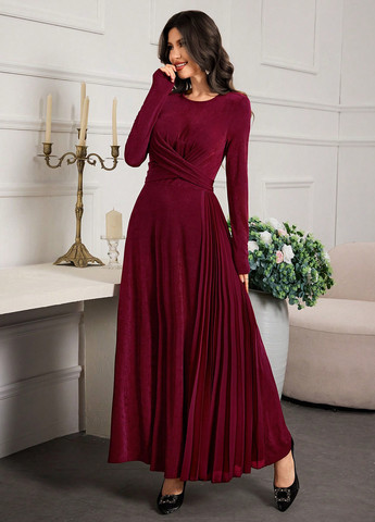 Бордовое праздничный, вечернее платье клеш SHEIN однотонное