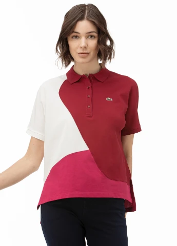 Темно-красная женская футболка-поло Lacoste с геометрическим узором