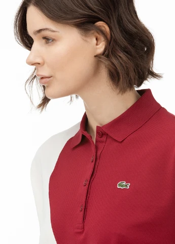 Темно-красная женская футболка-поло Lacoste с геометрическим узором