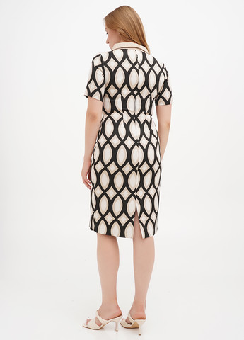Бежевое кэжуал платье футляр Sassofono с геометрическим узором