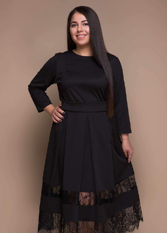 Черное кэжуал нарядное платье с французским кружевом флоренс черное Tatiana однотонное
