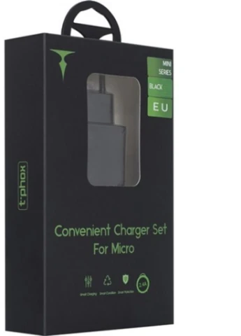 Зарядний пристрій Mini 12W 2.4A + Micro cable 1.2m (Black) (Mini (B) + Micro) T-PHOX (216637531)