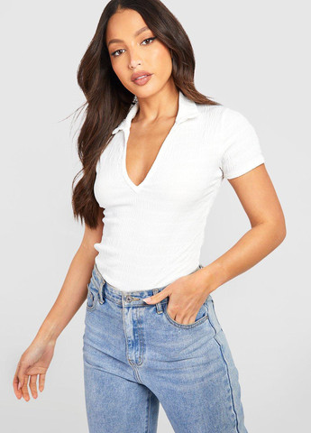 Белая женская футболка-поло Boohoo однотонная