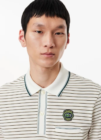 Белая футболка-поло для мужчин Lacoste в полоску