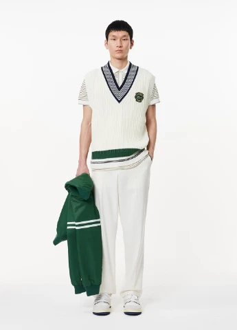 Белая футболка-поло для мужчин Lacoste в полоску