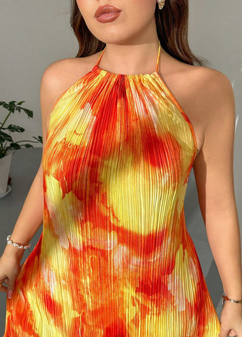 Комбінована кежуал сукня плісована, з відкритою спиною SHEIN з абстрактним візерунком