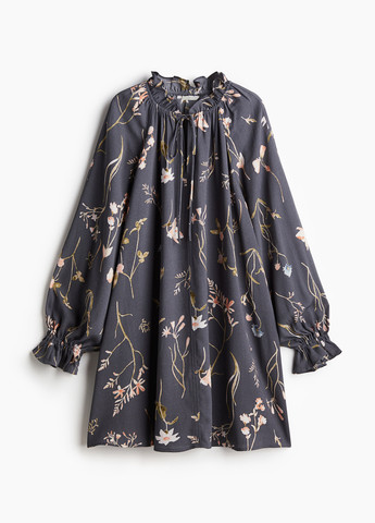 Серое кэжуал платье оверсайз H&M с цветочным принтом