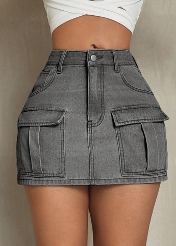 Серая кэжуал, джинсовая однотонная юбка SHEIN