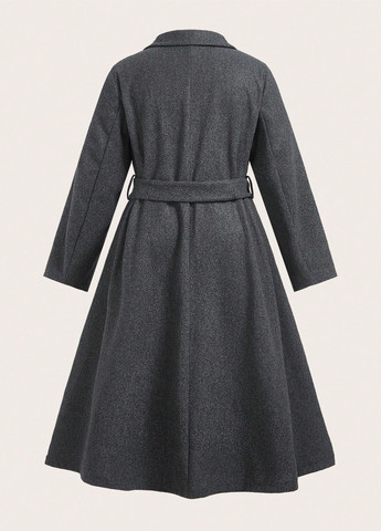 Темно-серое демисезонное Пальто двубортное SHEIN