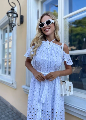 Білий кежуал сукня а-силует, з відкритими плечима Fashion однотонна