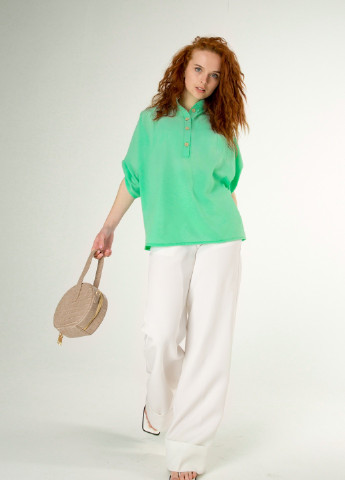 Зелена літня дизайнерська блуза оверсайз силуету INNOE Блуза оверсайз