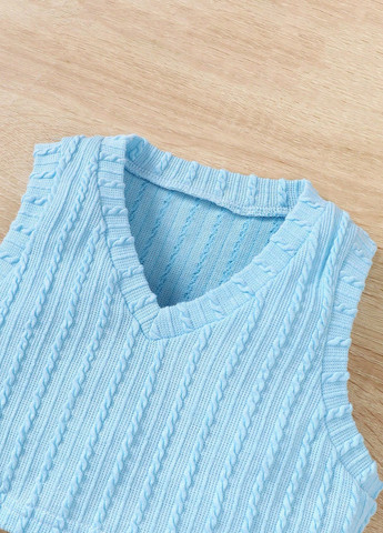 Светло-синий демисезонный костюм (рубашка, жилет, юбка) юбочный, тройка, с рубашкой SHEIN