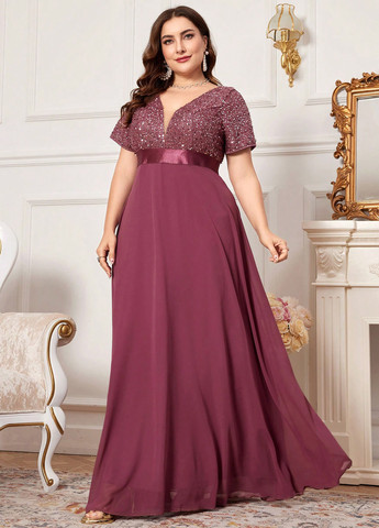 Розовое вечернее платье а-силуэт SHEIN однотонное