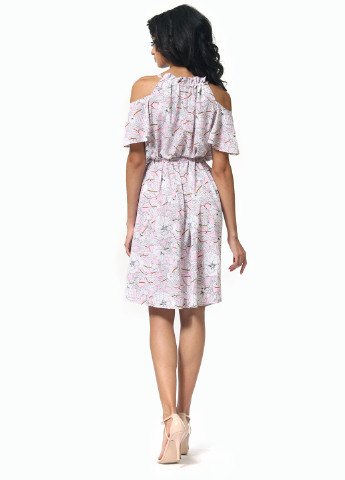 Светло-розовое кэжуал платье клеш FEM с цветочным принтом