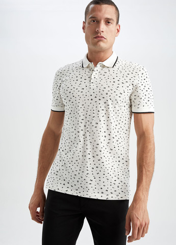 Белая футболка-поло для мужчин DeFacto с абстрактным узором