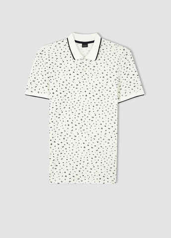 Белая футболка-поло для мужчин DeFacto с абстрактным узором