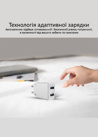 Мережевий зарядний пристрій BiPlug 12Вт 2 USB White Promate biplug.white (185445532)