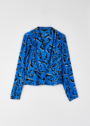 Синяя демисезонная блуза на запах Mohito
