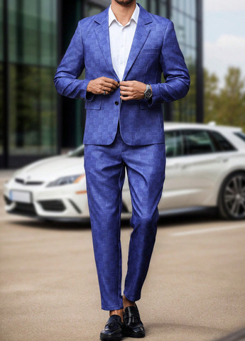 Темно-синий демисезонный костюм (пиджак, брюки) брючный SHEIN