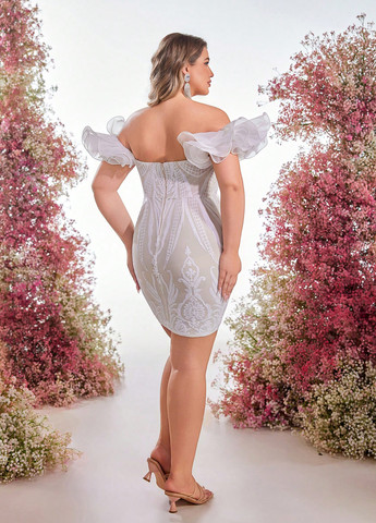 Комбинированное праздничный платье силуэтная, с открытыми плечами SHEIN колор блок