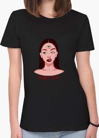 Черная демисезон футболка женская милая девушка диджитал арт (sweet girl digital art) (8976-1634) xxl MobiPrint