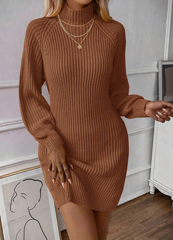 Коричнева кежуал сукня сукня светр SHEIN однотонна