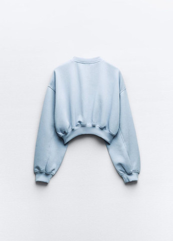 Свитшот Zara - Приталенный крой однотонный голубой кэжуал хлопок - (293543170)