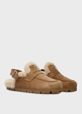 Коричневые сабо PRPY без каблука с мехом, с пряжкой