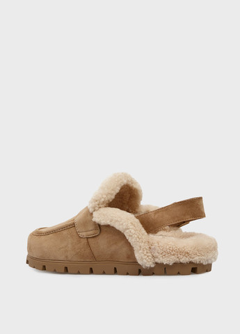 Коричневые сабо PRPY без каблука с мехом, с пряжкой