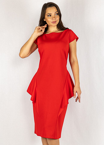 Красное деловое платье футляр Time of Style однотонное