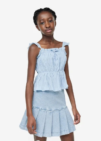 Голубая джинсовая, кэжуал однотонная юбка H&M клешированная
