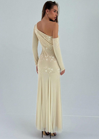 Кремовое вечернее платье SHEIN однотонное