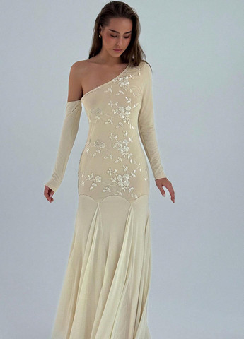 Кремовое вечернее платье SHEIN однотонное